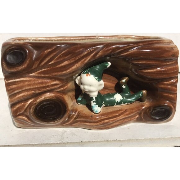 Antq Thames Ceramic Red Pixie Elf MCM 50s Christmas Woodland Planter MCM Lot HTF - Picture 10 of 16